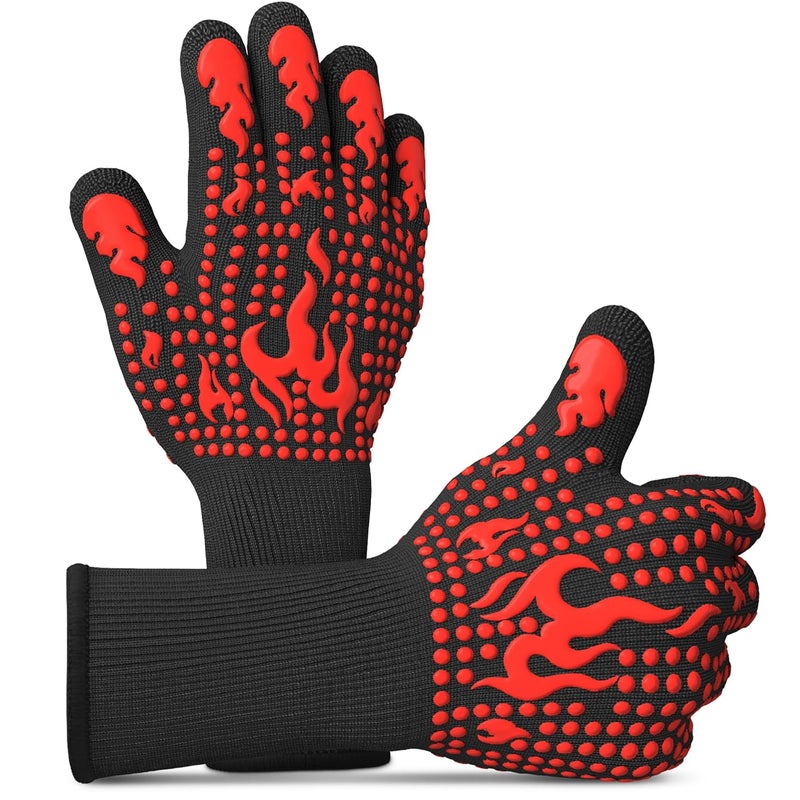 V TOWER BBQ Gloves - 1472 °F 6 Sec. Heat Resistant Gloves for Cooking Made of Aramid Fabric with Anti-Slip Silicone, Double-Layer Insulation, and Elastic Band - for Grilling, Baking and Kitchen Use - Image 1